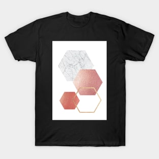 Geometric hexagon Modern wall art Pink/marble T-Shirt